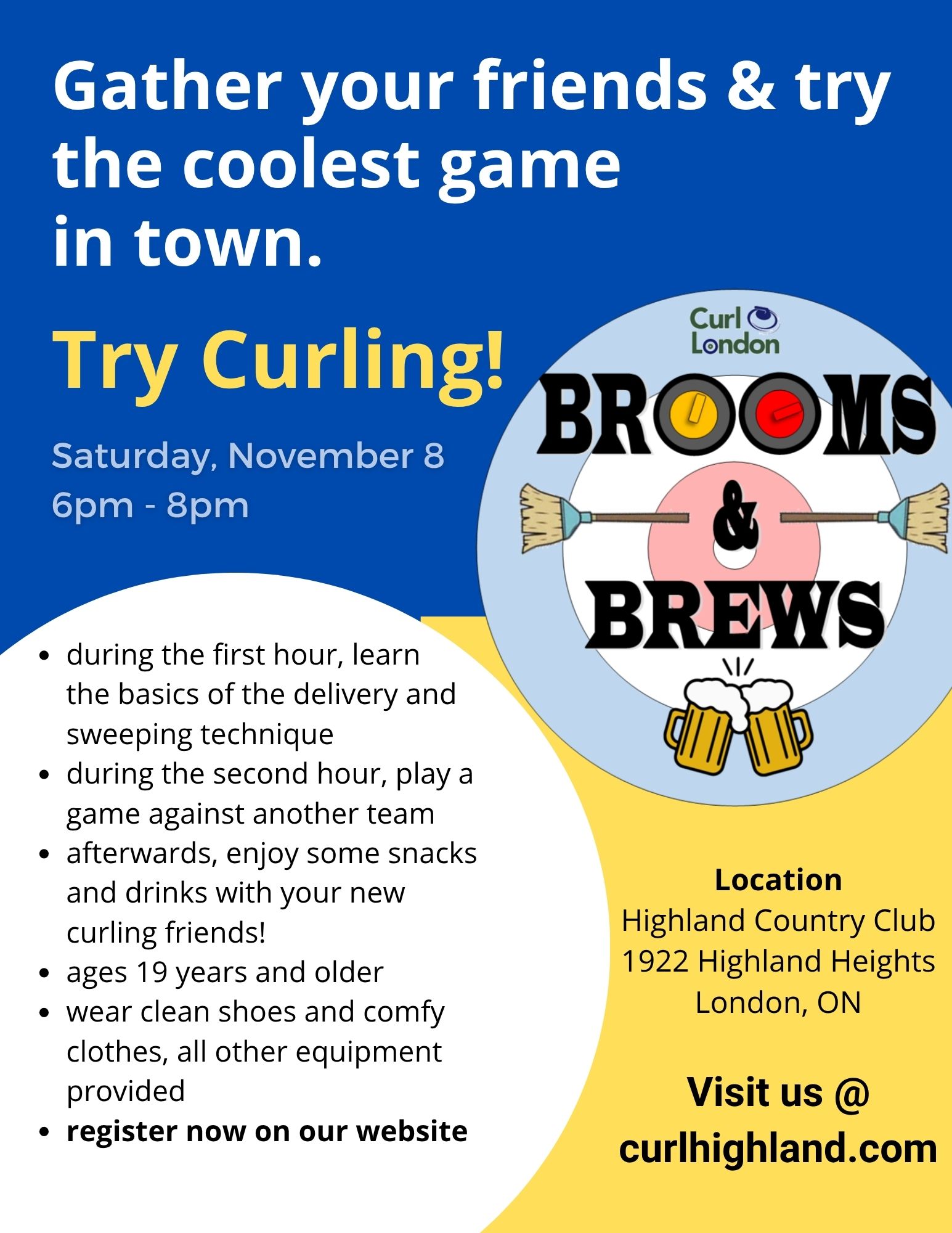 Register for the 'Curl London - Brooms & Brews - Try Curling Brooms Brews CurlLondon